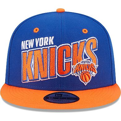 Men's New Era Blue/Orange New York Knicks Stacked Slant 2-Tone 9FIFTY Snapback Hat