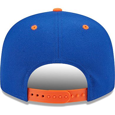 Men's New Era Blue/Orange New York Knicks Stacked Slant 2-Tone 9FIFTY Snapback Hat