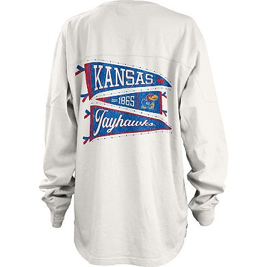 Women's Pressbox White Kansas Jayhawks Pennant Stack Oversized Long Sleeve T-Shirt
