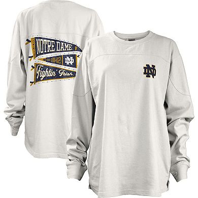 Women's Pressbox White Notre Dame Fighting Irish Pennant Stack Oversized Long Sleeve T-Shirt