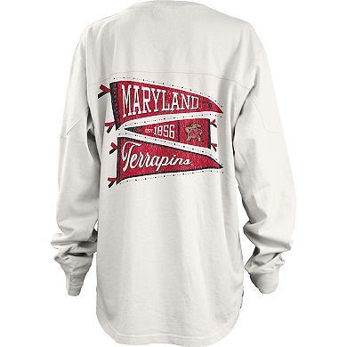 Women's Pressbox White Maryland Terrapins Pennant Stack Oversized Long Sleeve T-Shirt