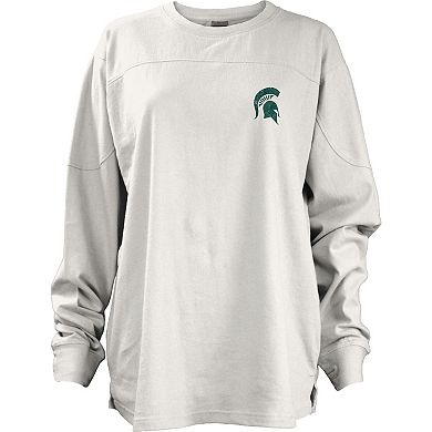 Women's Pressbox White Michigan State Spartans Pennant Stack Oversized Long Sleeve T-Shirt