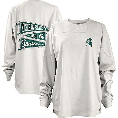 Women's Pressbox White Michigan State Spartans Pennant Stack Oversized Long Sleeve T-Shirt