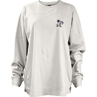 Women's Pressbox White Kansas State Wildcats Pennant Stack Oversized Long Sleeve T-Shirt