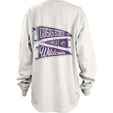Women's Pressbox White Kansas State Wildcats Pennant Stack Oversized Long Sleeve T-Shirt