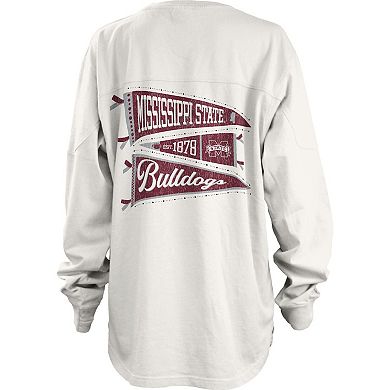 Women's Pressbox White Mississippi State Bulldogs Pennant Stack Oversized Long Sleeve T-Shirt