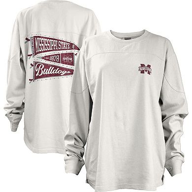 Women's Pressbox White Mississippi State Bulldogs Pennant Stack Oversized Long Sleeve T-Shirt