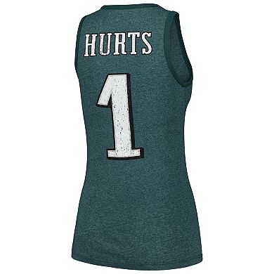 Women's Majestic Threads Jalen Hurts Midnight Green Philadelphia Eagles Player Name & Number Tri-Blend Tank Top