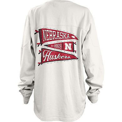 Women's Pressbox White Nebraska Huskers Pennant Stack Oversized Long Sleeve T-Shirt