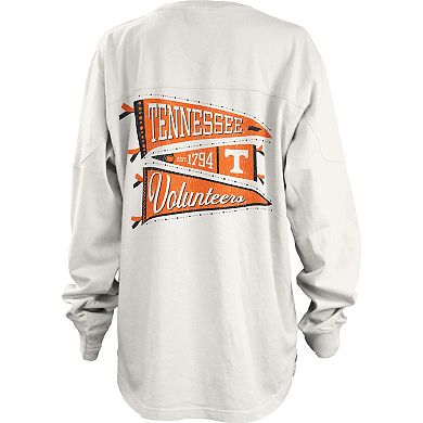 Women's Pressbox White Tennessee Volunteers Pennant Stack Oversized Long Sleeve T-Shirt