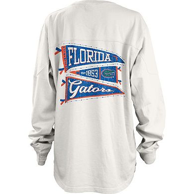 Women's Pressbox White Florida Gators Pennant Stack Oversized Long Sleeve T-Shirt