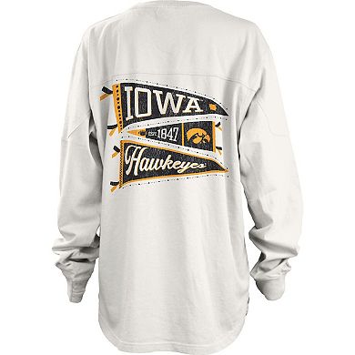 Women's Pressbox White Iowa Hawkeyes Pennant Stack Oversized Long Sleeve T-Shirt