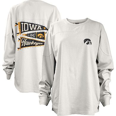 Women's Pressbox White Iowa Hawkeyes Pennant Stack Oversized Long Sleeve T-Shirt