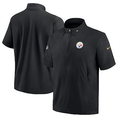 Men s Nike Black Pittsburgh Steelers Sideline Coach Short Sleeve Hoodie Quarter Zip Jacket