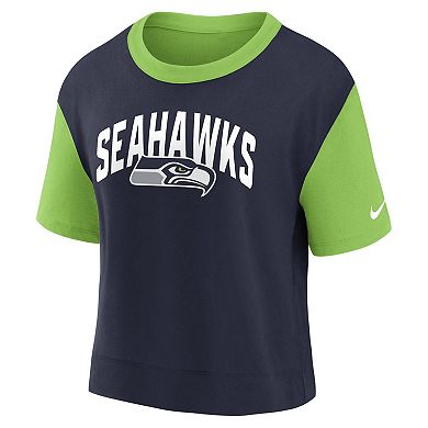 Women's Nike Neon Green/College Navy Seattle Seahawks High Hip Fashion T-Shirt