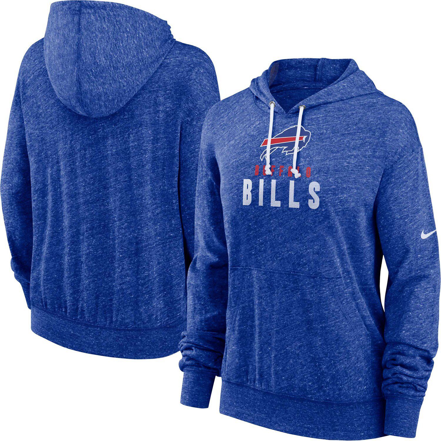 Men's '47 Buffalo Bills Heather Gray Historic Logo Gridiron Lace-Up Pullover Hoodie Size: Extra Large