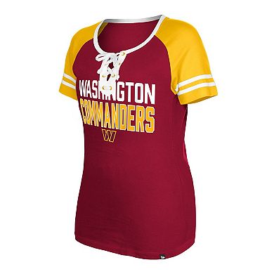 Women's New Era Burgundy Washington Commanders Raglan Lace-Up T-Shirt