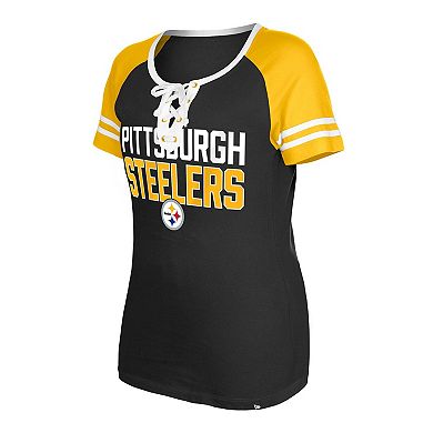 Women's New Era Black Pittsburgh Steelers Raglan Lace-Up T-Shirt