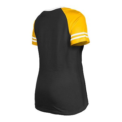 Women's New Era Black Pittsburgh Steelers Raglan Lace-Up T-Shirt