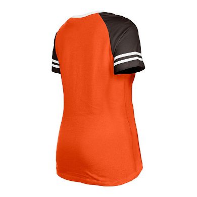 Women's New Era Orange Cleveland Browns Throwback Raglan Lace-Up T-Shirt