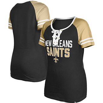 Women's New Era Black New Orleans Saints Raglan Lace-Up T-Shirt