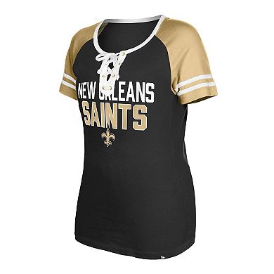 Women's New Era  Black New Orleans Saints Raglan Lace-Up T-Shirt