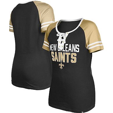 Women's New Era  Black New Orleans Saints Raglan Lace-Up T-Shirt