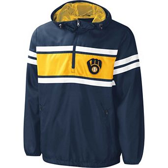 Men's G-III Sports by Carl Banks Navy Milwaukee Brewers Game Score Half-Zip Windbreaker