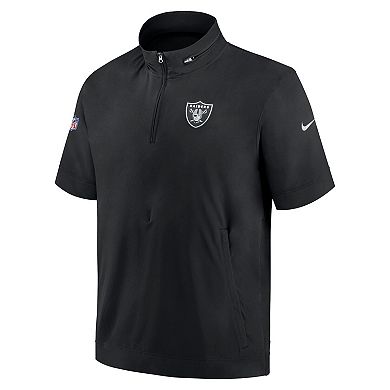 Men's Nike  Black Las Vegas Raiders Sideline Coach Short Sleeve Hoodie Quarter-Zip Jacket