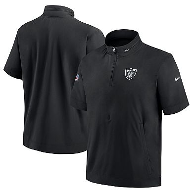 Men's Nike  Black Las Vegas Raiders Sideline Coach Short Sleeve Hoodie Quarter-Zip Jacket