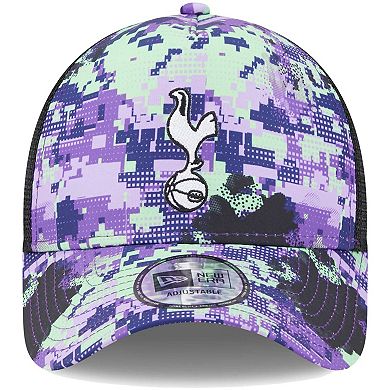Men's New Era Tottenham Hotspur Black Glitch All Over Print E-Frame Trucker Adjustable Hat