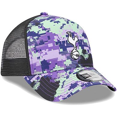 Men's New Era Tottenham Hotspur Black Glitch All Over Print E-Frame Trucker Adjustable Hat