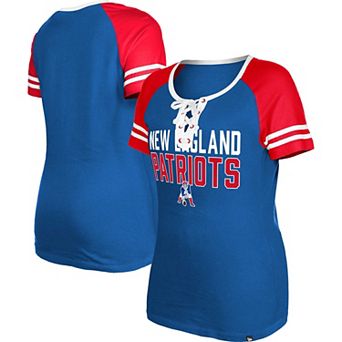 Women's New Era Royal New England Patriots Throwback Raglan Lace-Up T-Shirt