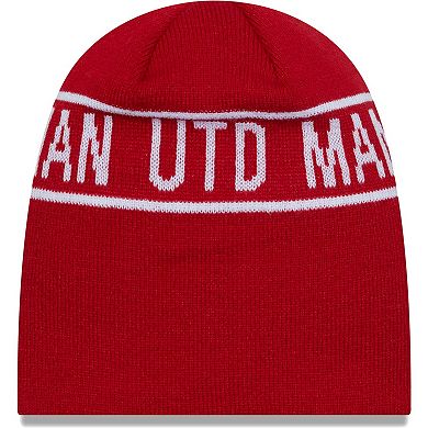 Men's New Era Red Manchester United Wordmark Skull Knit Hat