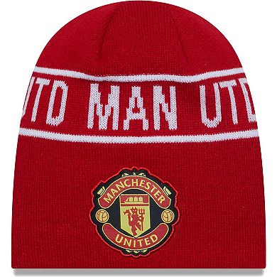 Men's New Era Red Manchester United Wordmark Skull Knit Hat