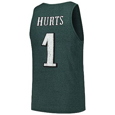 Men's Majestic Threads Jalen Hurts Midnight Green Philadelphia Eagles Player Name & Number Tri-Blend Tank Top