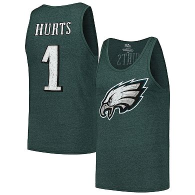 Men's Majestic Threads Jalen Hurts Midnight Green Philadelphia Eagles Player Name & Number Tri-Blend Tank Top