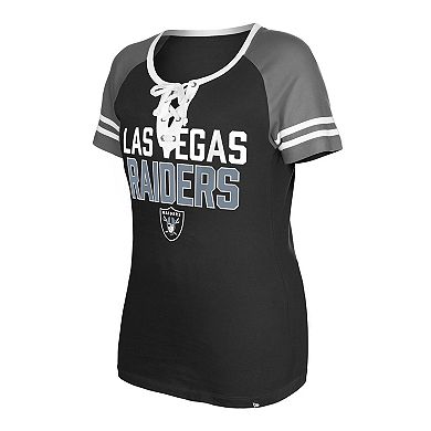 Women's New Era Black Las Vegas Raiders Raglan Lace-Up T-Shirt