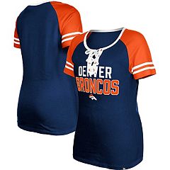 Women's Majestic White/Navy Denver Broncos Lace-Up V-Neck T-Shirt