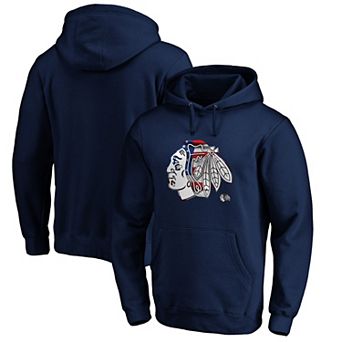 Men's Fanatics Branded Navy Chicago Blackhawks Banner Wave Logo Pullover Hoodie