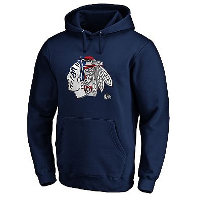 Men's Fanatics Branded Navy Chicago Blackhawks Banner Wave Logo Pullover Hoodie