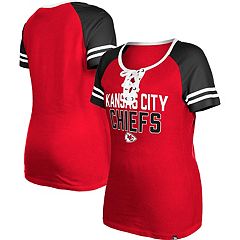 Women's Majestic Heathered Gray Kansas City Chiefs Plus Size Striped  Lace-Up V-Neck T-Shirt