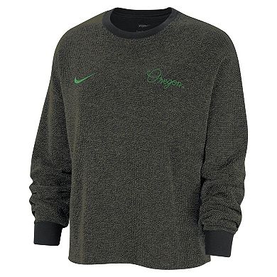 Women's Nike  Black Oregon Ducks Yoga Script Pullover Sweatshirt