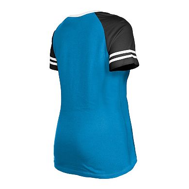 Women's New Era Blue Carolina Panthers Raglan Lace-Up T-Shirt