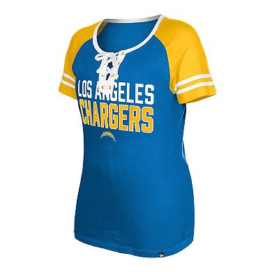 Women's New Era  Powder Blue Los Angeles Chargers Raglan Lace-Up T-Shirt