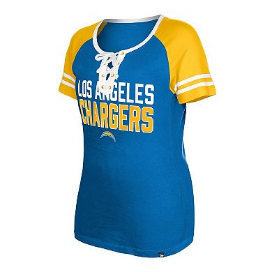 Women's New Era Powder Blue Los Angeles Chargers Raglan Lace-Up T-Shirt