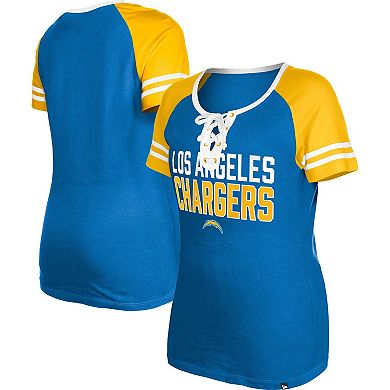 Women's New Era Powder Blue Los Angeles Chargers Raglan Lace-Up T-Shirt