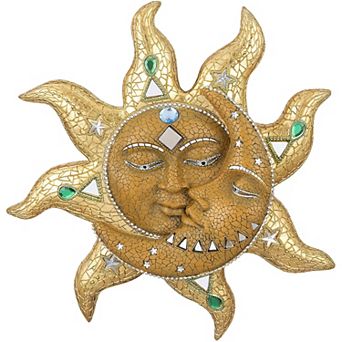 FC Design 13"H Drak Orange Sun and Moon Mosaic Wall Sculpture