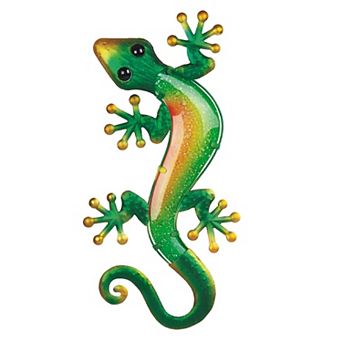 FC Design 23" Long Metal Green and Yellow Lizard Statue Wall Decoration
