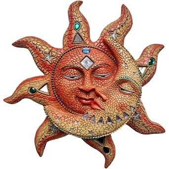 FC Design 16"H Orange/Yellow Sun and Moon Mosaic Wall Sculpture
